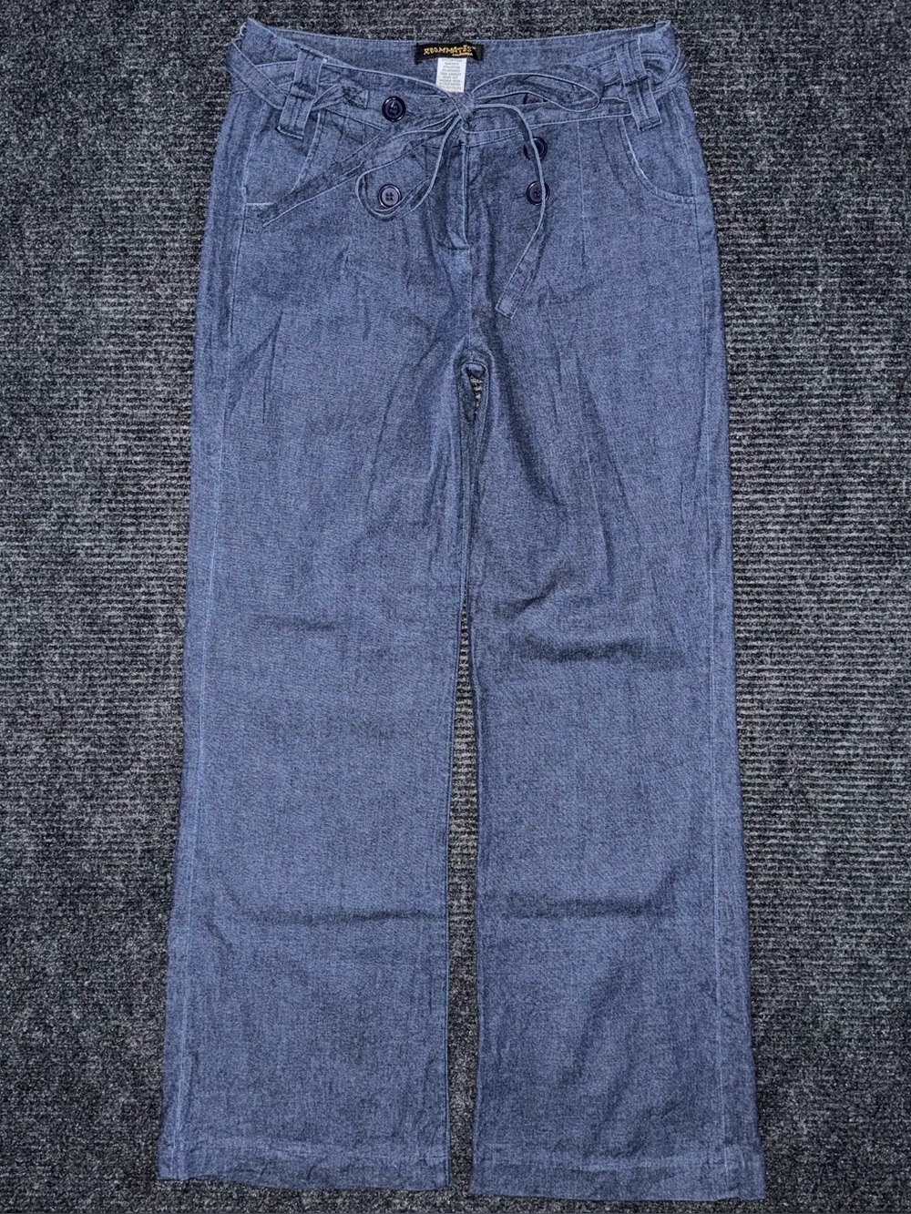 Vintage 90s Wide Leg Chambray Pants Tie Waist Sailor Sz 3/27 Nautical Minimalist
